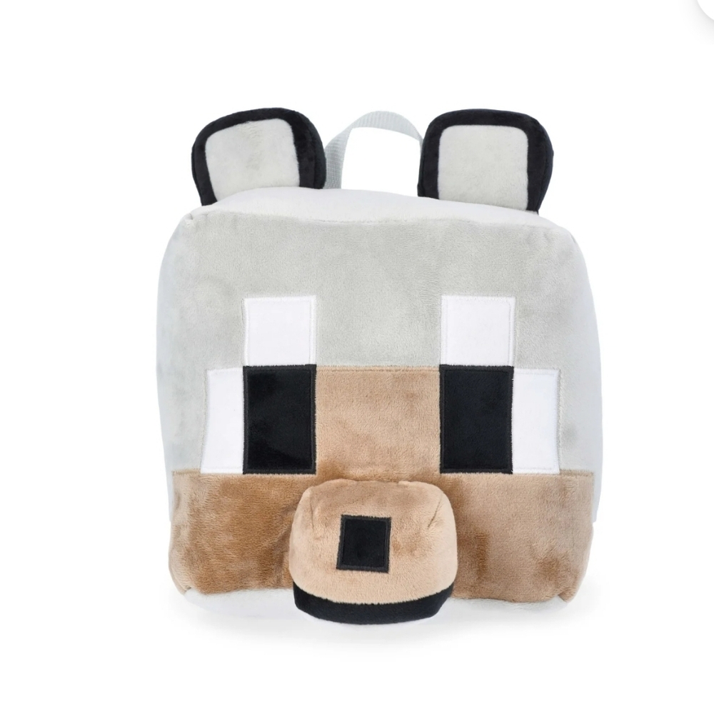 Minecraft Boys Wolf Plush Backpack, 12.5" Grey